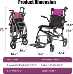 Lightweight Transport Wheelchair Foldable Travel Chair 19.4lb