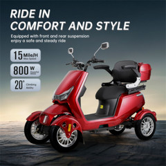Heavy Duty 4 Wheels Mobility Scooter 3 Speed 800W 31 Miles 440lb Capatity Red