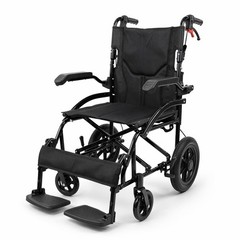 Lightweight Folding Transport Wheelchair w/6″ Front 12″ PU Mag Wheel & Handbrake