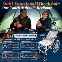 Reclining Lightweight Wheelchair – 330LB Capacity , 90°–135° Adjustable Backrest