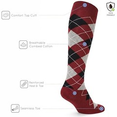 Unisex Knee High Long Socks Argyle 8-11 Burgundy Black Ash