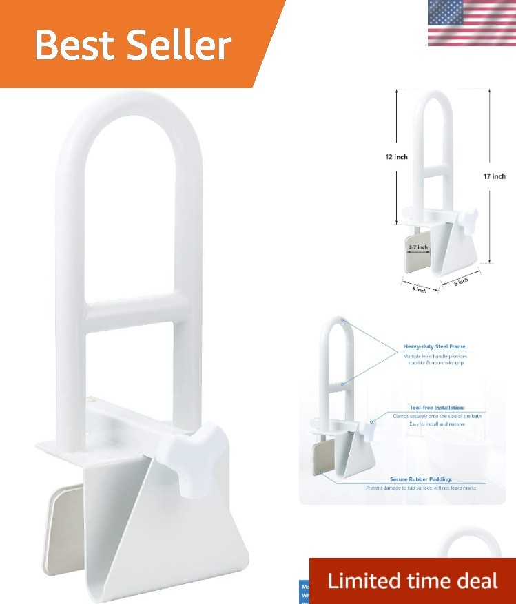 Bathtub Safety Rail, Medical Adjustable Tub Grab Bar Handle Clamp Safety Hand…