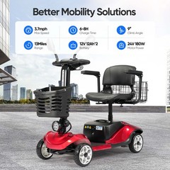 4 Wheels Mobility Scooter Electric Big Space for Overweight Adult W/ Rear Mirror