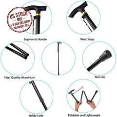 Folding Adjustable Walking Stick Lightweight Aluminum Collapsible Travel Cane