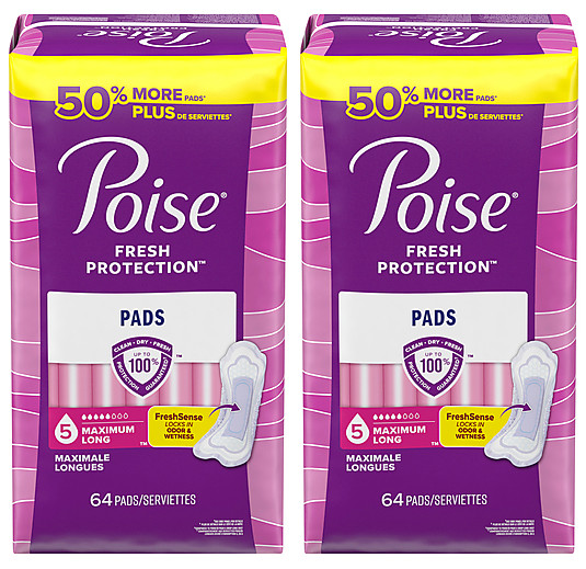 Poise Fresh Protection Pads Size 5 Lot of 2 Maximum Long 64 Count Incontinence