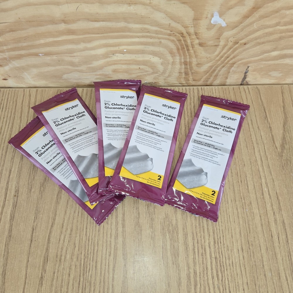 Stryker Sage 2% Chlorhexidine Gluconate Cloths – 5 pks of 2 each NIP