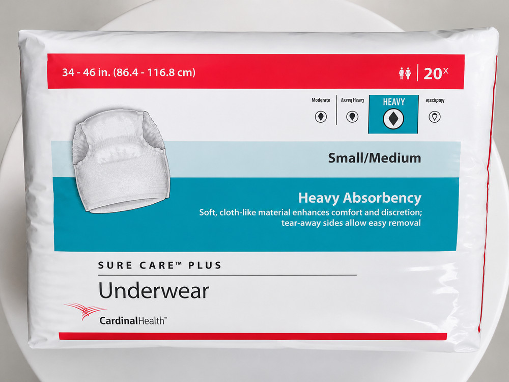 Cardinal Health Underwear 20 count SURE CARE Plus Heavy Absorbency S/M (34″-46″)