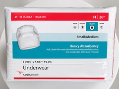 Cardinal Health Underwear 20 count SURE CARE Plus Heavy Absorbency S/M (34″-46″)