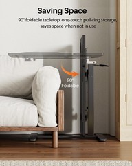 Overbed Table with Wheels, Pneumatic Lift, Foldable Top (Black)