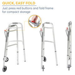 Drive Medical Deluxe Folding Walker with Wheels, U-Shaped Frame