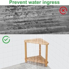 Bamboo Corner Shower Bench with Storage Shelf, 2-Tier Bathroom Spa Stool Seat US