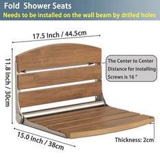 Wall-Mounted Foldable Water-Resistant Shower Seat 400 lb 17.5×15 Teak
