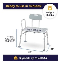 Drive Medical Tub Transfer Bench Shower Chair Tub Seat Adj Height Safety Bench