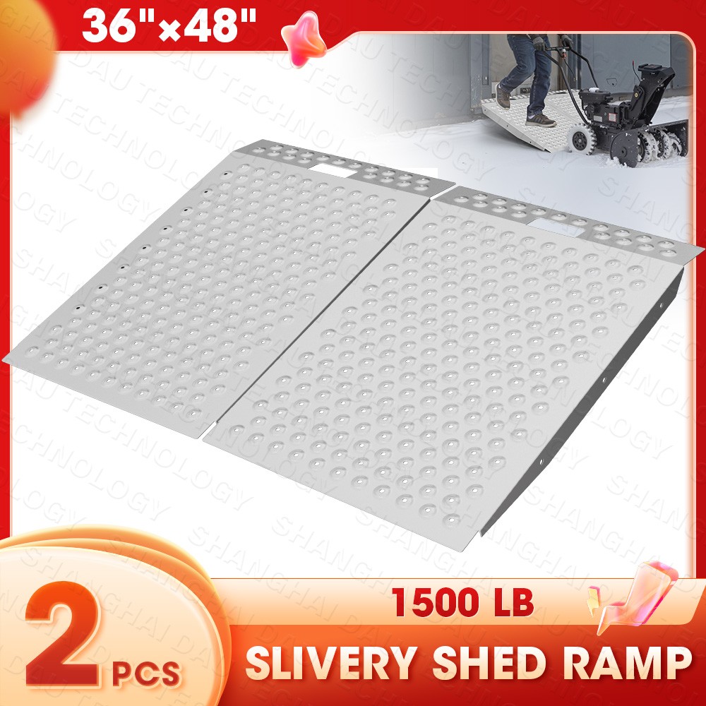 VNN 36″ x 48″ Shed Ramp for Riding Mower Anti-Slip Punch Plate Ramp 2PCS, Silver