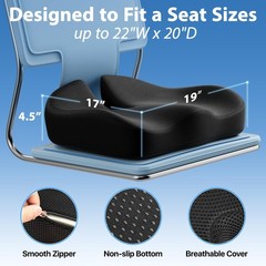 CJACSOC Seat Cushion, Extra Large Memory Foam Cushion 19*17*4.5 inch, Black
