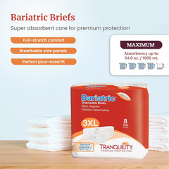 Bariatric Disposable Briefs 3X-Large with Peach Mat Core for Dry Skin, Odor Cont