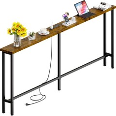 Grleaf 63 Narrow Console Sofa Table Built-In Power Strip 2 Ac Outlets 2 Usb
