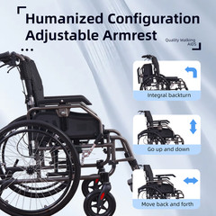 Foldable 37lb Wheelchair Aluminium Multi-functional Manual Medical Transport FDA