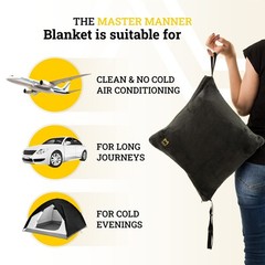 MasterManner Travel Blanket Airplane Compact with Hoodie – 2in1 62×41“, Grey