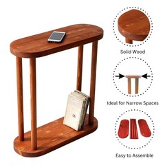 Genesis Woodesign Oval Solid Wood Narrow Side Table Slim Small Pedestal Coffee