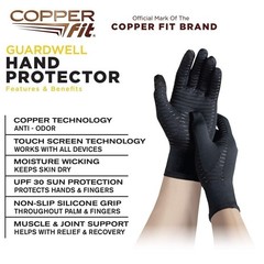 Copper Fit Guardwell Gloves Full Finger Hand Protection, Small/Medium
