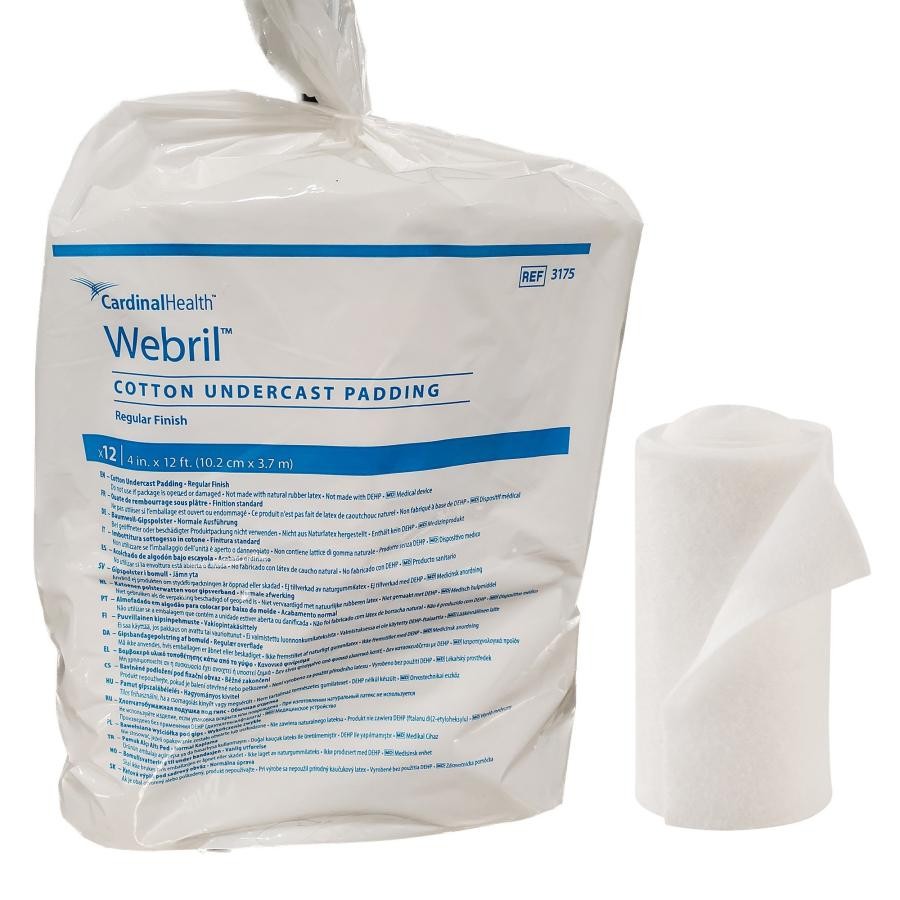 Cardinal Health Webril Cast Padding, Cotton, 4 Inches X 4 Yards, Roll, 12 Count