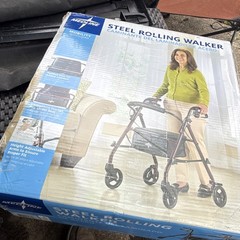 Medline 4-Wheel Steel Rollator Walker Foldable w/ Seat & Bag, Red, 350 lb