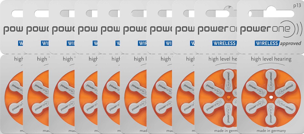 60 x Varta Power One hearing aid batteries size 13 PR48 10 x 6 blister orange