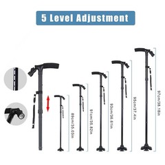 5-Levels Adjustable Height Walking Stick Portable Foldable Cane Travel Camping