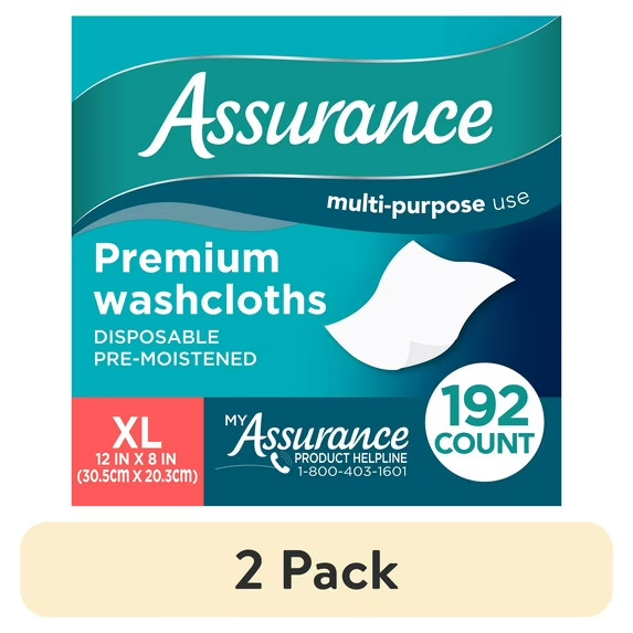 Assurance Premium XL Disposable Washcloths 192 Count – Extra Large Pre-Moistened