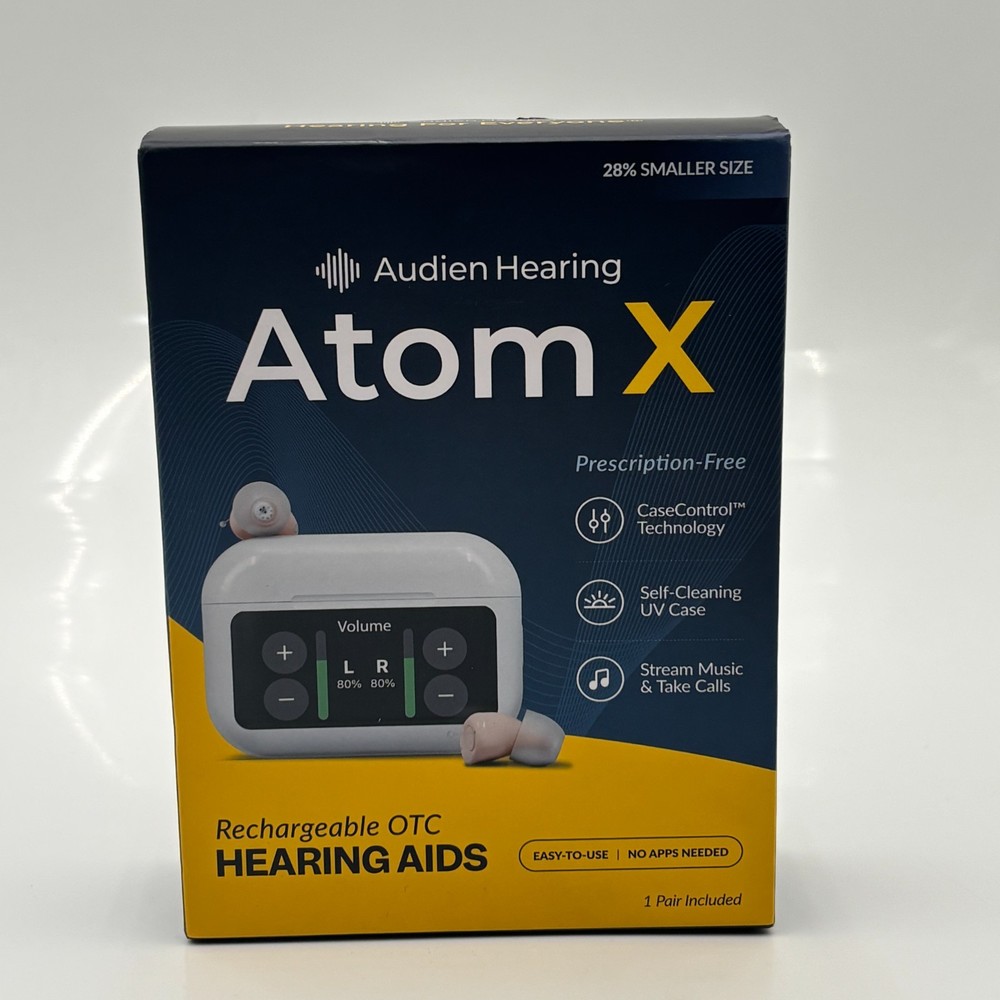 Audien Hearing ATOM X Rechargeable OTC Hearing Aids White USB C New Open Box