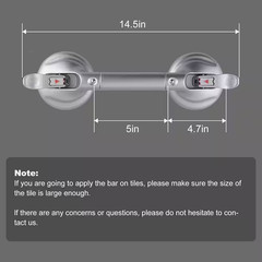 Heavy Duty Suction Shower Grab Bar 14.5 In. Bathroom Safety Handle Gray Silver f