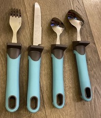 Special Supplies Adaptive Utensils 4 Pc Set UnWeighted NonSlip Handle Teal Gray