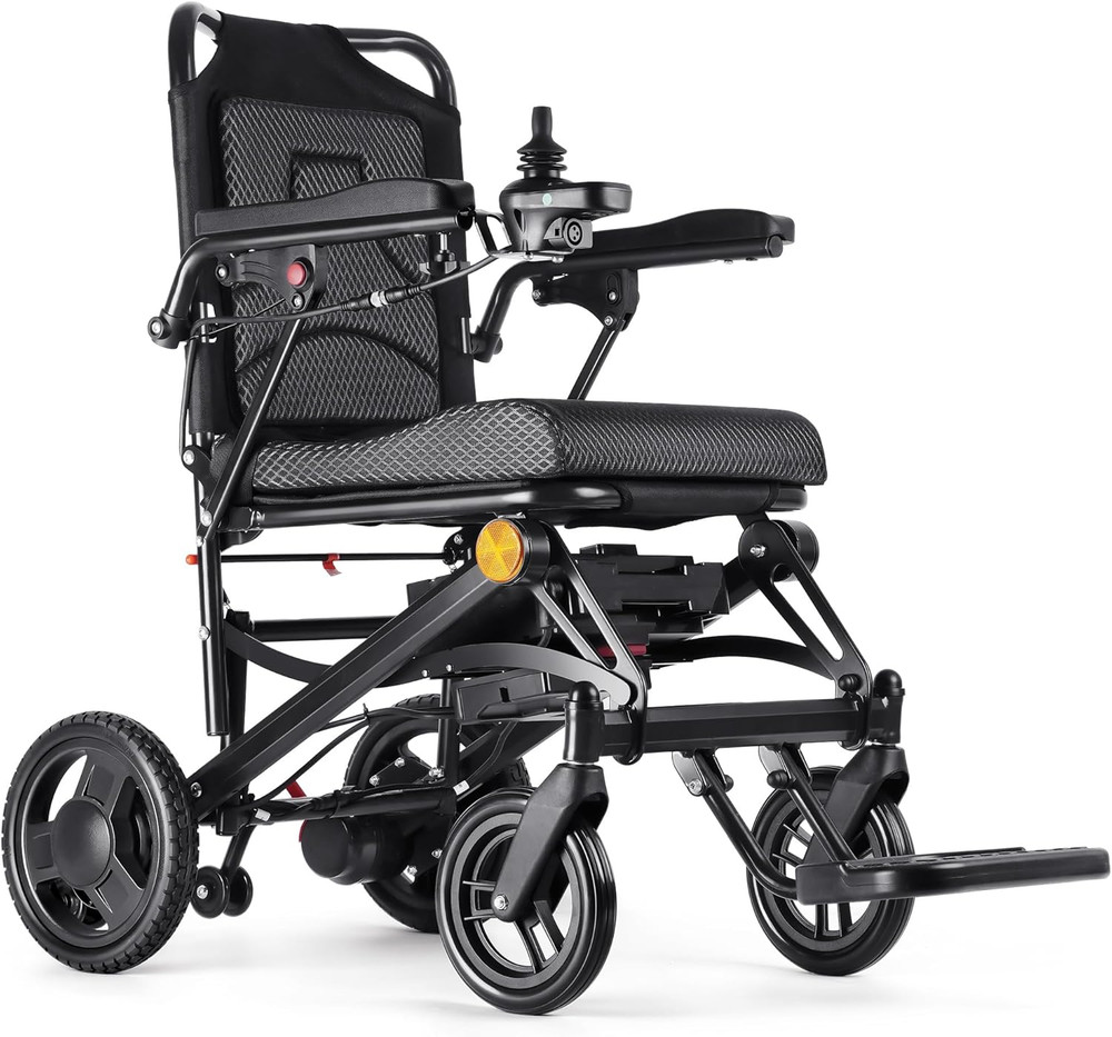 Lightweight Foldable Electric Wheelchair, 35lbs, 500W Motors, All Terrain, Black