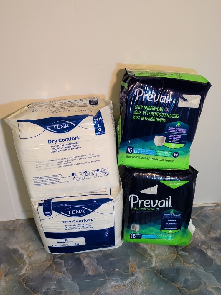 4 Packs (60 Count) Tena Prevail Dry Comfort Underwear Size Large 44″- 55”