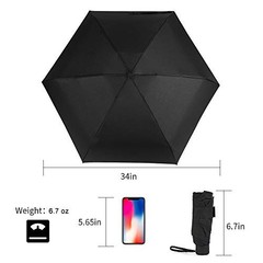 Small Mini Umbrella with Case Light Compact 34 Inches (1-Pack) B1.1 Black