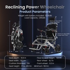 Reclining Electric Wheelchair, Portable Folding Power WheelChairs, Mobility Aid