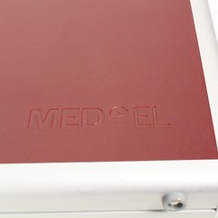 MED-EL COCHLEAR IMPLANT HARD BRIEFCASE W/LOCKS, KEY AND FOAM COMPARTMENT INSERT.