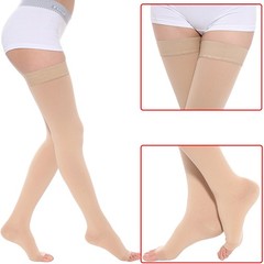 Thigh High Open Toe Compression Hose 20-30 mmHg Opaque Stockings For Unisex