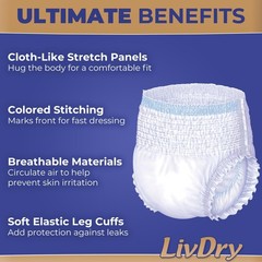 LivDry Large Ultimate Adult Incontinence Underwear, Max Absorbent Adult Diapers