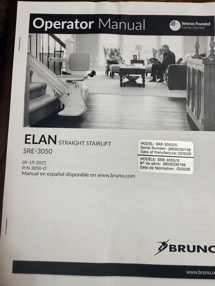 Bruno ELAN SRE-3050 Straight Electric Stairlift Foldable Indoor White/Gray