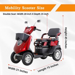 1000W 4-Wheel Heavy Duty Adjustable 2-Seat Electric Power Mobility Scooters