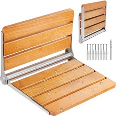 VEVOR 16″ Folding Oak Shower Seat Wall Mounted Shower Bench 440lbs Rust-proof