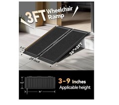 FACHNUO 3 ft Threshold Ramp Bi-Fold Anti-Slip Reflective 800 lb Black