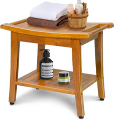 20″ Premium Teak Shower Bench with Shelf & Handle for Indoor/Outdoor Use