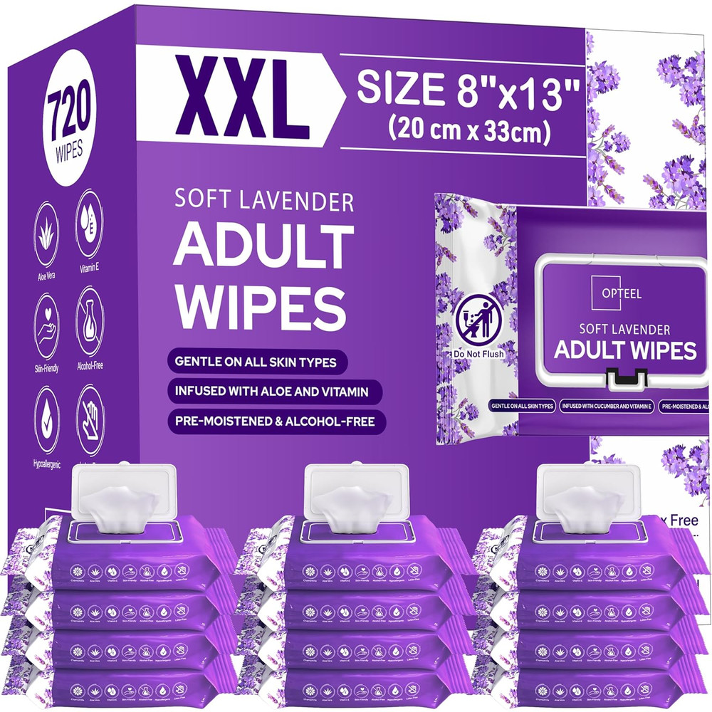 Adult Wet Wipes Lavender Scented – Soft Disposable Washcloths for Incontinence &