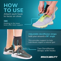 BraceAbility AFO Foot Drop Brace – Adjustable Soft Ankle S/M, Black