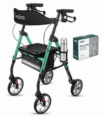 Cosydora R402 Rollator Walker with Seat 13.6 lb Lightweight 8″ Wheels, Green.