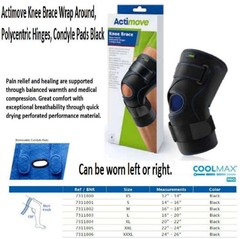 Actimove Knee Brace Wrap Around, Polycentric Hinges, Condyle Pads Black (S,M, L)