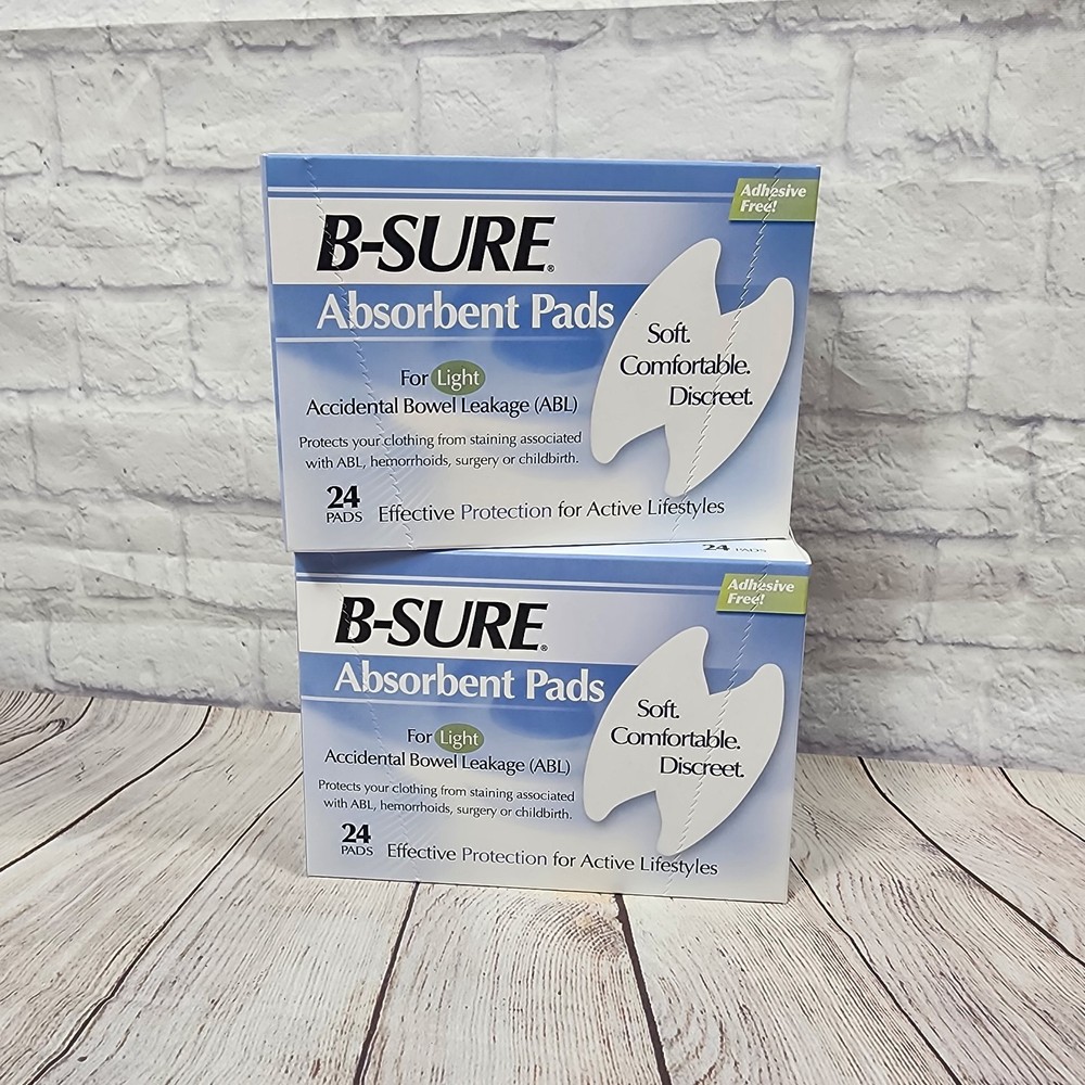 2 packs B-Sure Anal Leakage Pads Box of 24 Pads – Incontinence pads, FREE SHIP